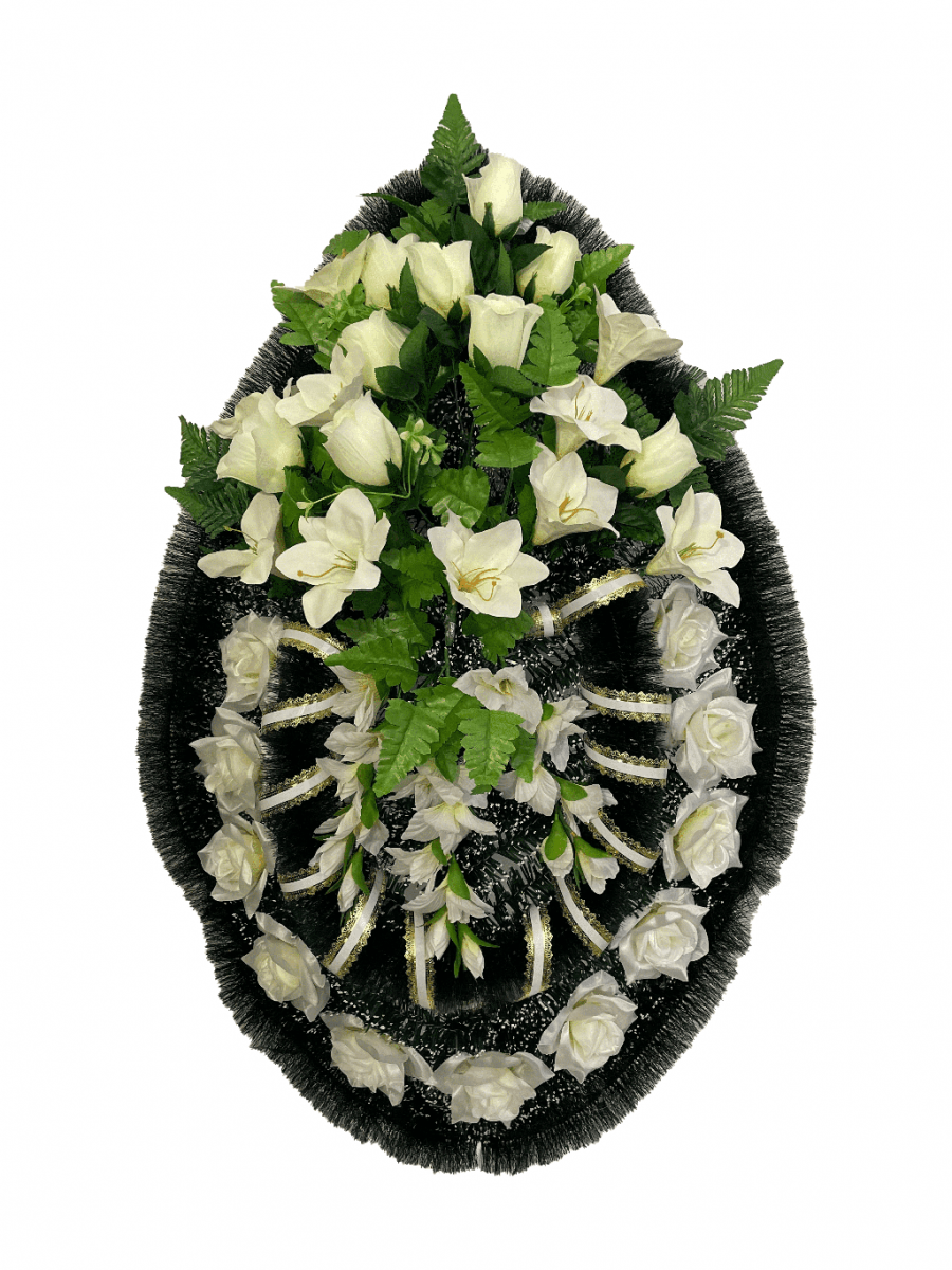 Ритуальный венок большой, белые розы РВБ 43 т.8